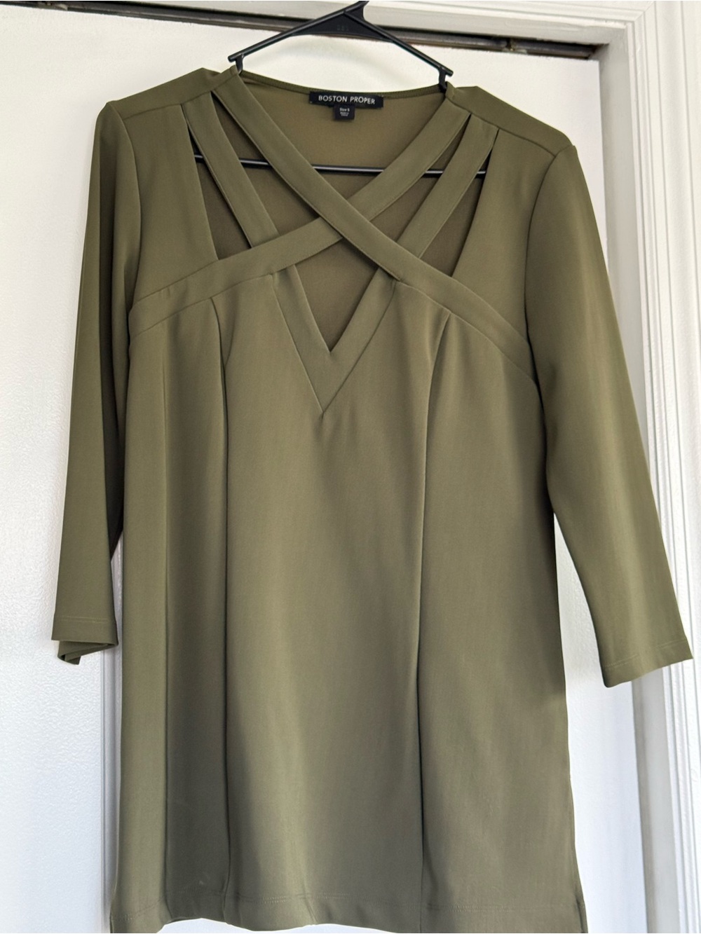 Boston Proper Olive Green Crisscross Neck Womens Blouse